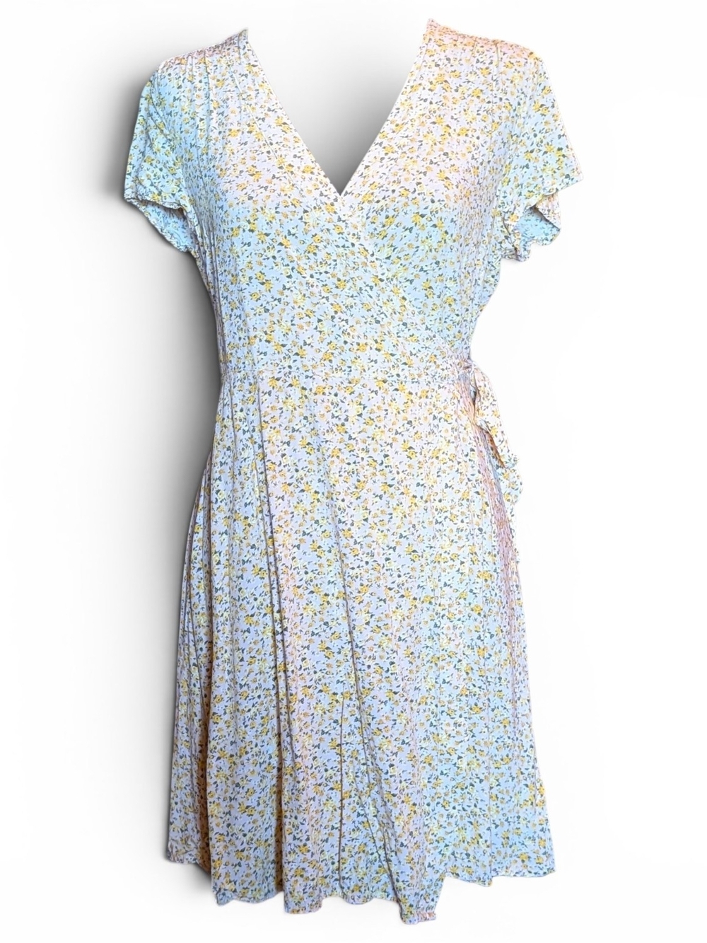 Old Navy Wrap Dress Light Pink With Yellow Flowers Small